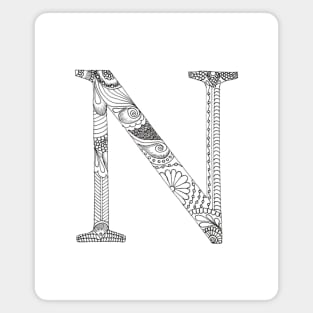 Henna Alphabet N / Henna Letter N - Black Henna Line Art Magnet